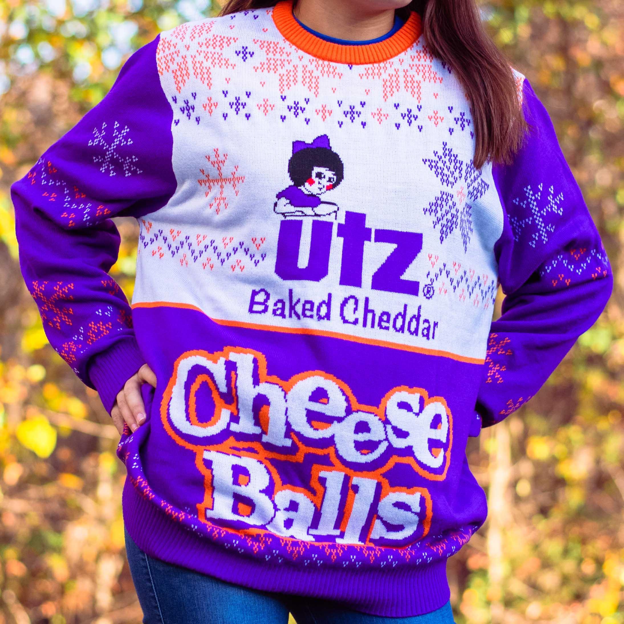 Colorful Utz Knit Sweater with Classic Cheese Balls Logo