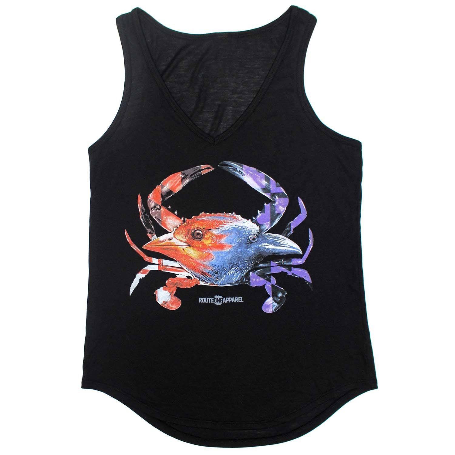 Hot Deal! Ladies Black Baltimore Birds Crab Flowy Tank