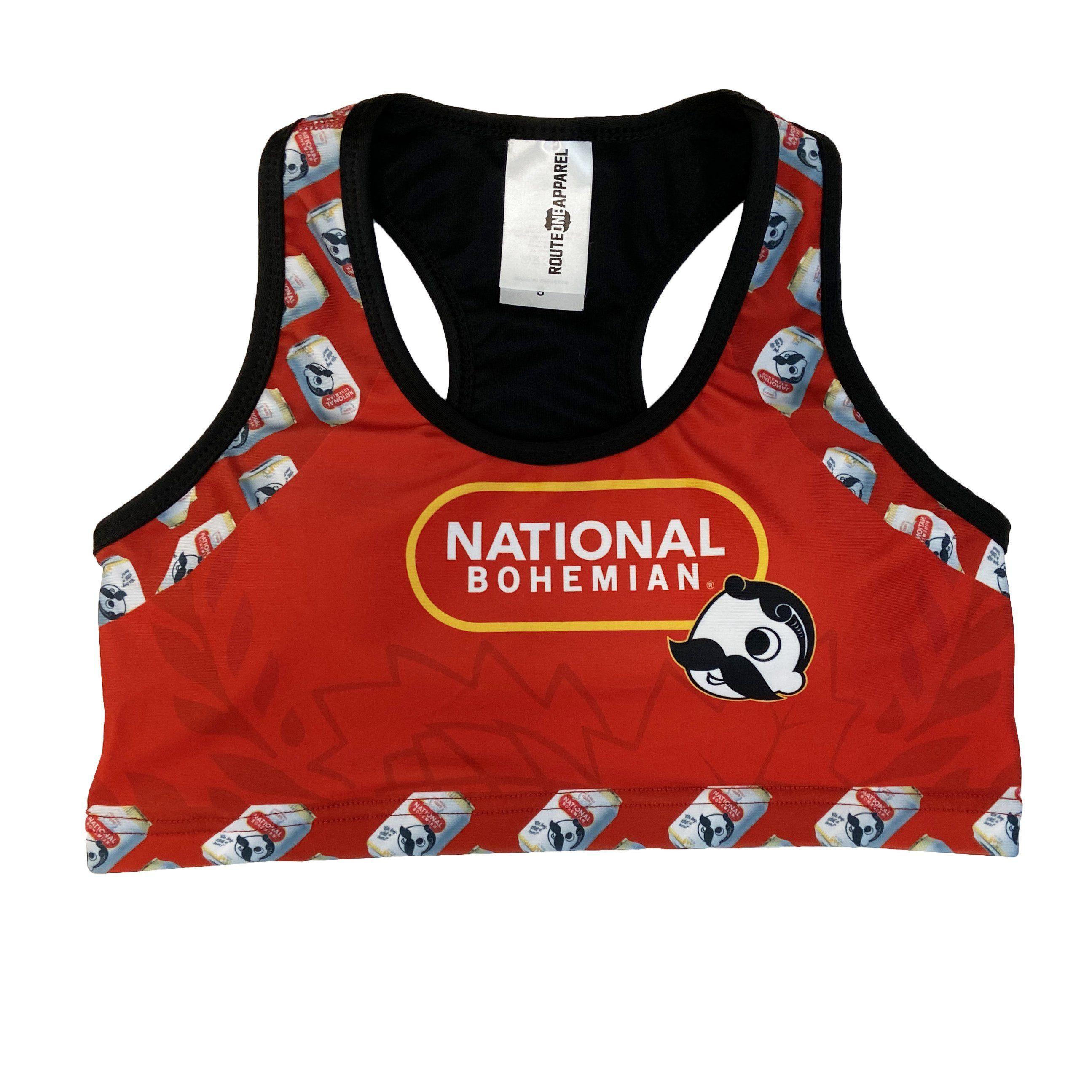 National Bohemian Can Pattern Outline Stylish Sports Bra for Workouts