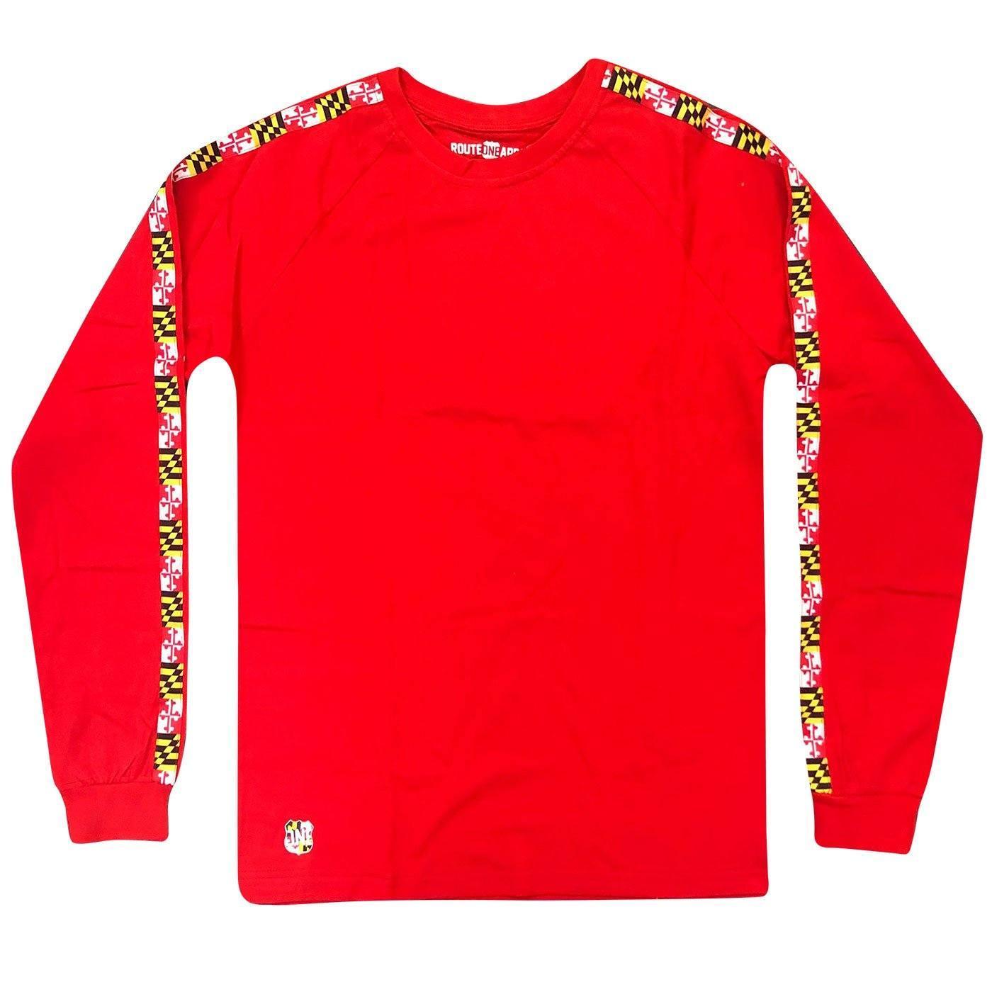 Red Maryland Flag Stripe Long Sleeve Lightweight Sport Shirt