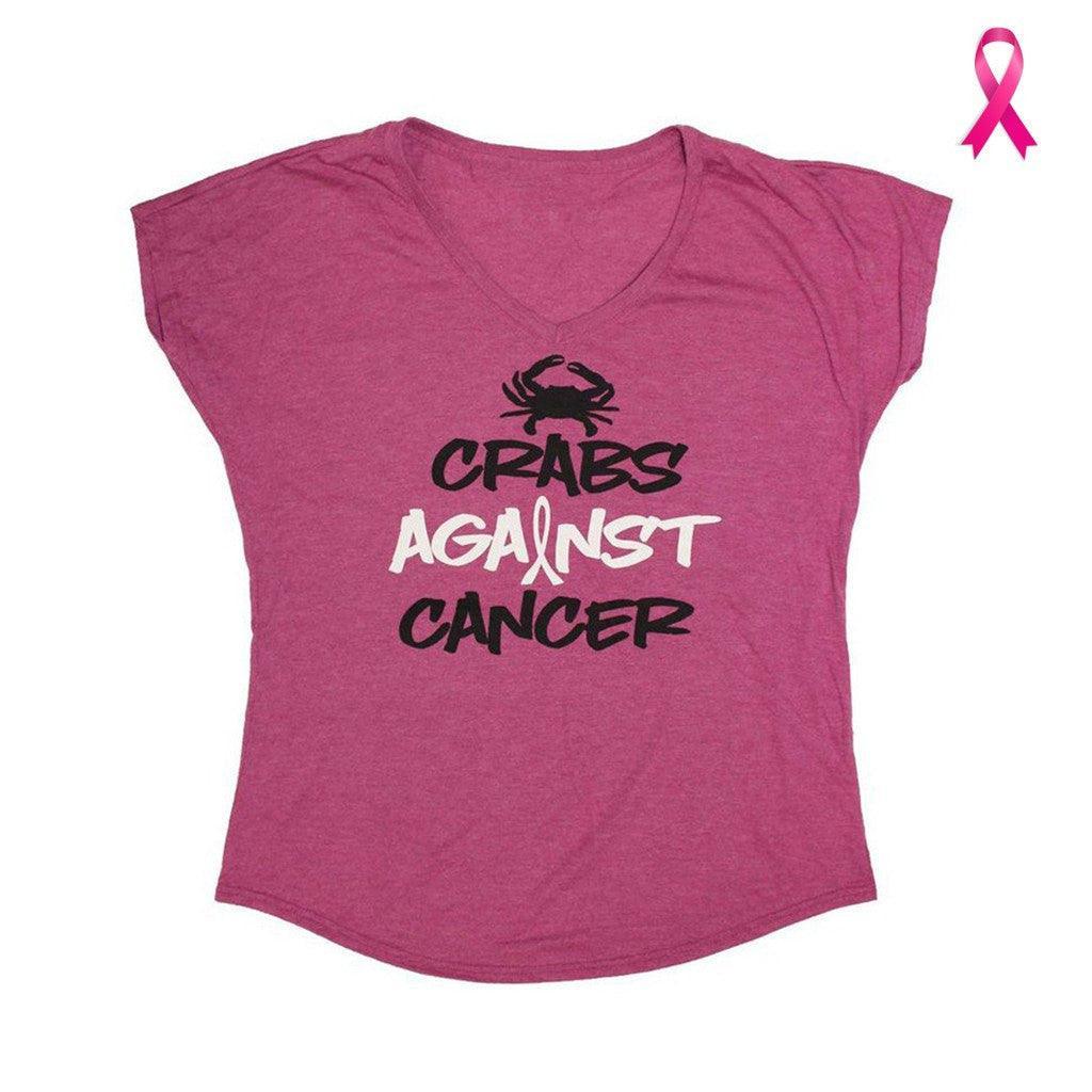 Hot Deal! Ladies Raspberry V-Neck Crabs Against Cancer Support Shirt
