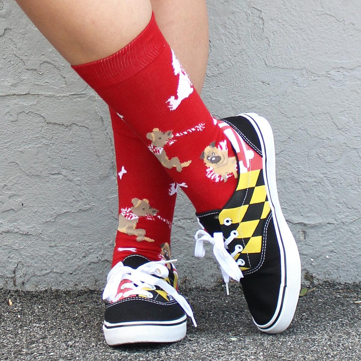 Premium Red Maryland Doggies Crew Socks - Ideal for Both Men and Women