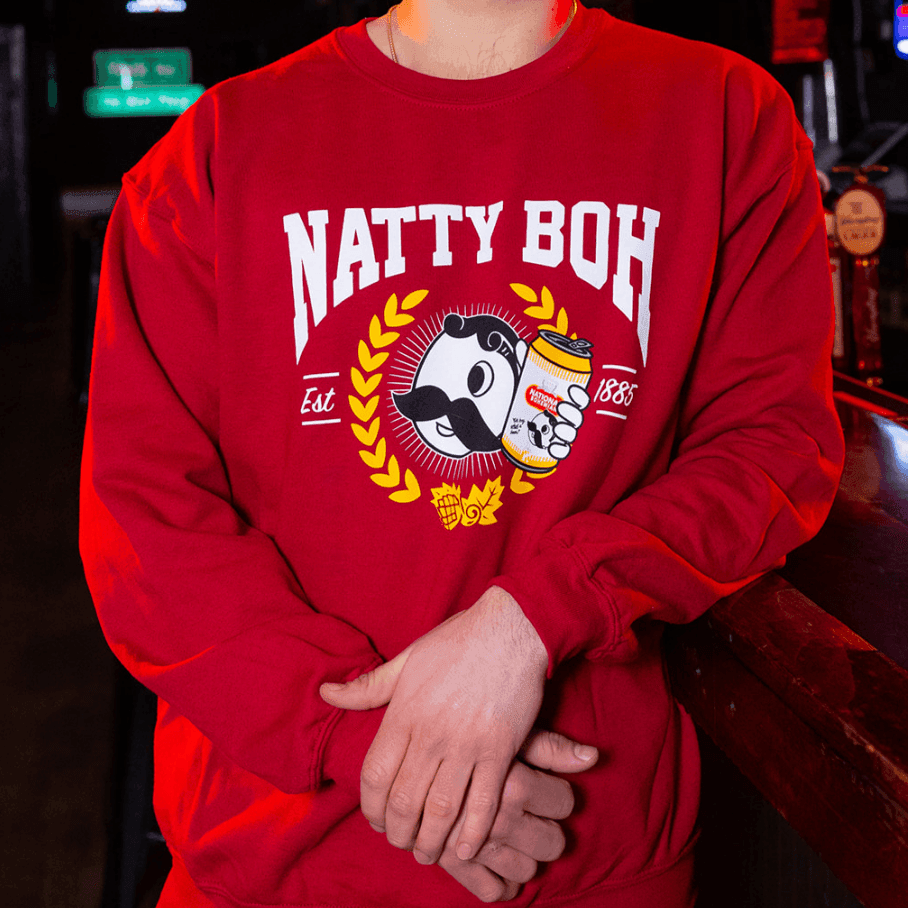 Limited - Time Offer! Cardinal Red Varsity Natty Boh Crew Sweatshirt for Chilly Days