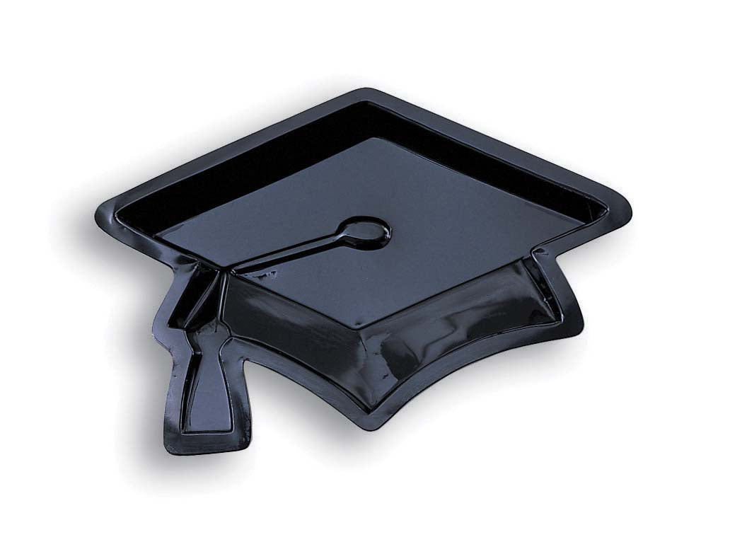 Creative Converting 050761 High - performance Black Plastic Graduation Cap - shaped Serving Tray